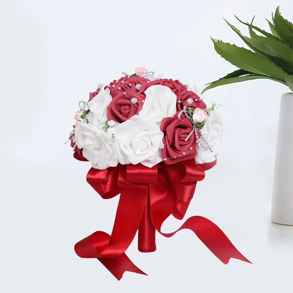 

1pc Wedding Bridal Artificial Flowers Vivid Realistic Decorative Bride Flower Bouquet For Wedding Party Home Office Red