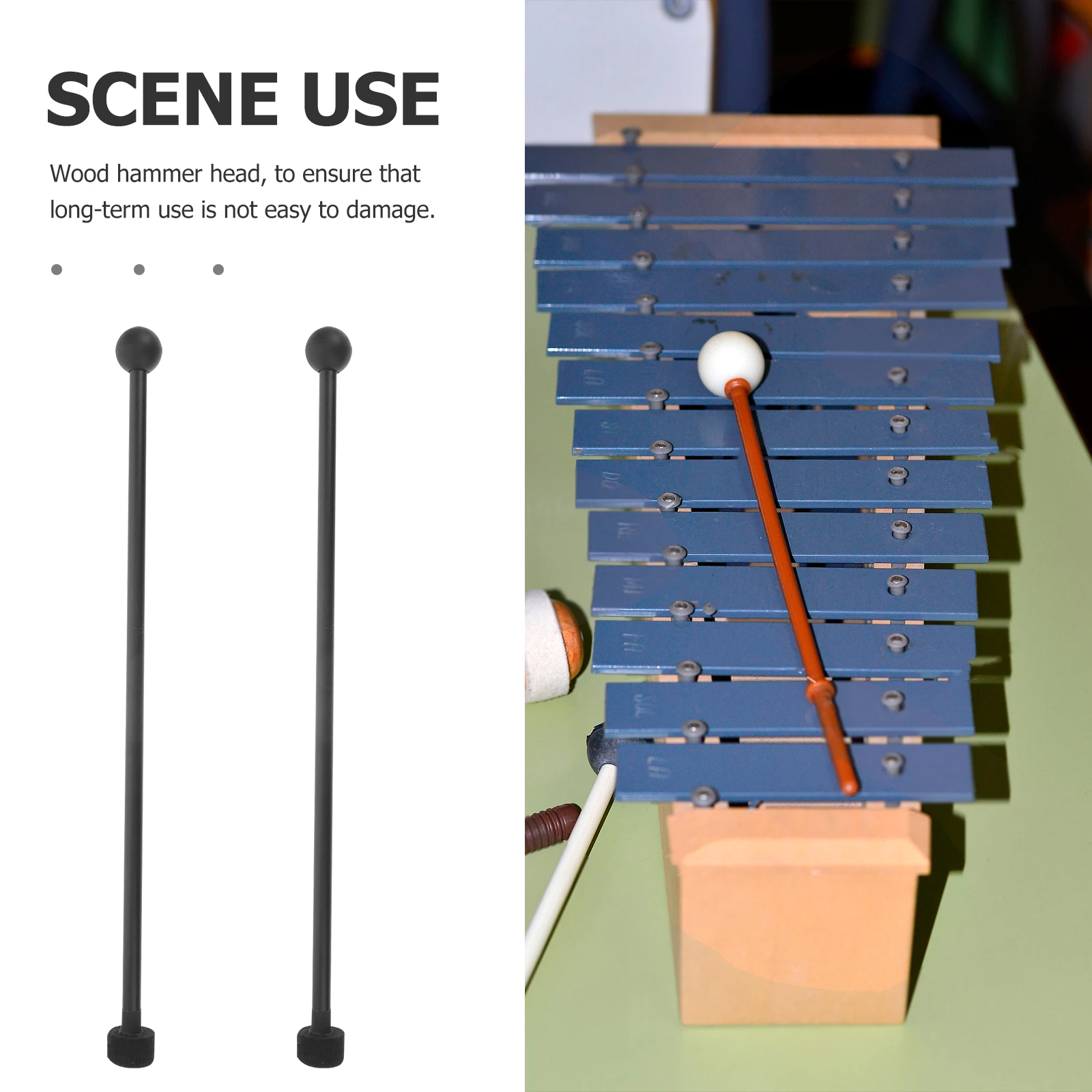

2pcs Double-Head Marimba Mallets Rubber Felt Handle Durable Percussion Drumsticks For Tongue Drum Xylophone Glockenspiel Stage