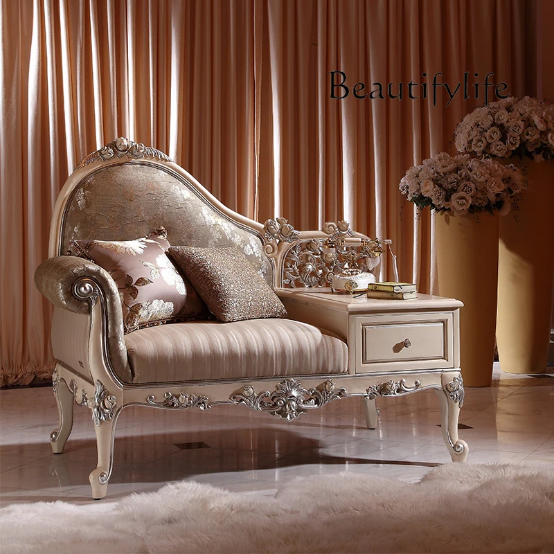 Ivory white old concubine chair European carved sofa chair household curved telephone chair