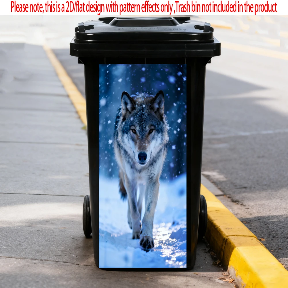 

1Pc 2D Flat Wolf Animal Trash Can Sticker Bin Stickers Waterproof Self Adhesive Wallpaper Home Wall Art Kitchen Decoration