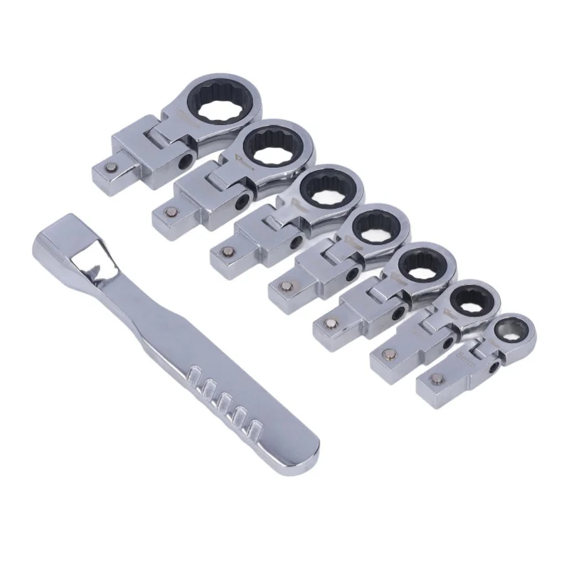 8Pcs Ratchet Wrench 180° Flex Head Alloy Steel Tool Set Kit For Tubing Maintenance