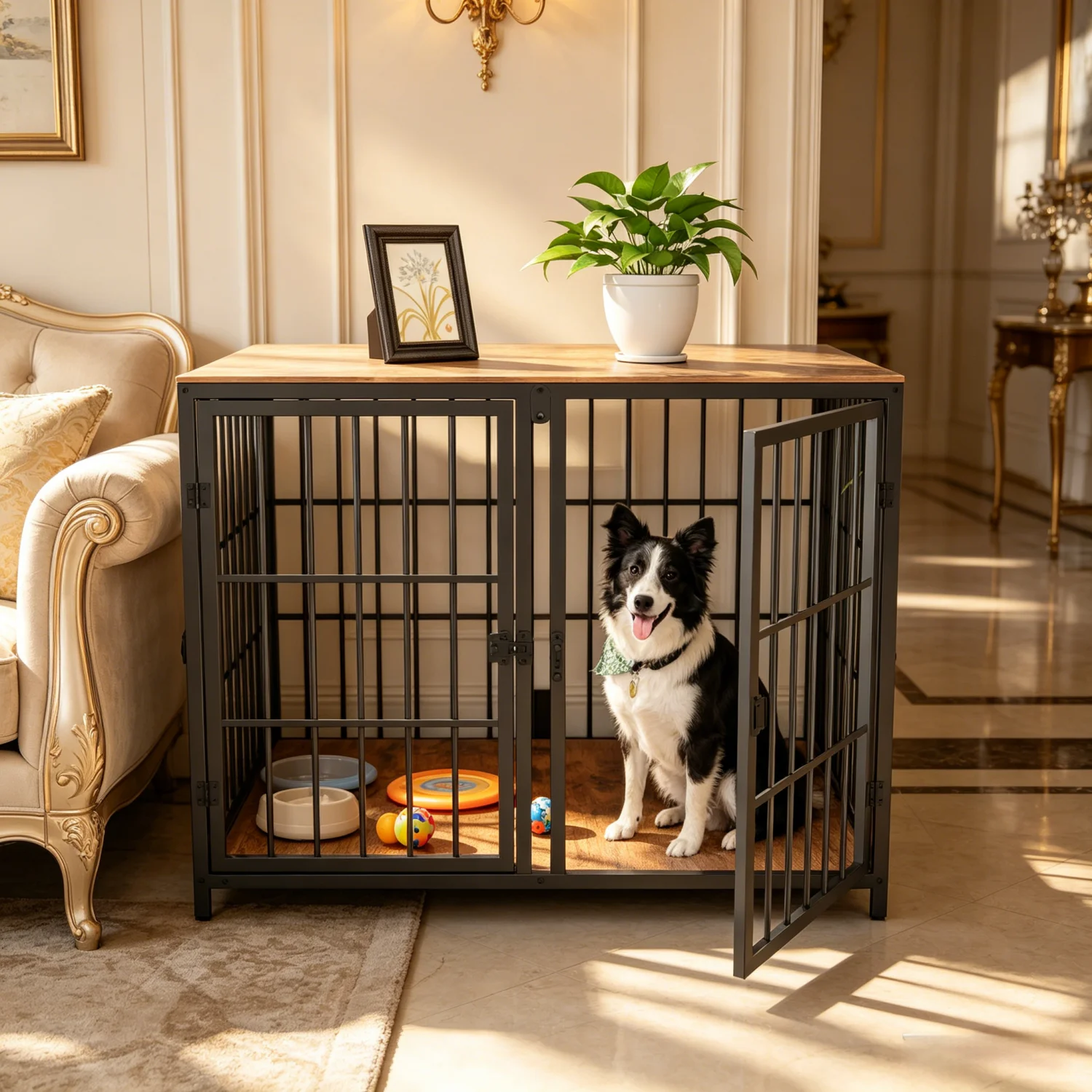 Wooden Dog Crate End Table Pet Kennel Furniture