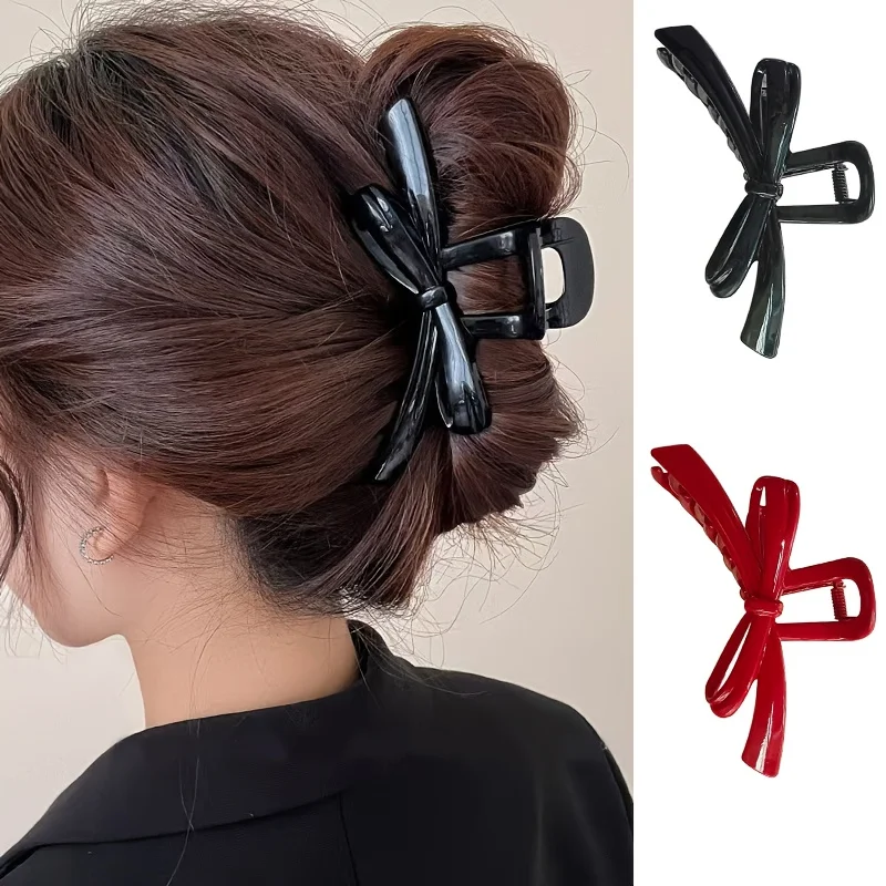 

2pcs ladies bow black red shark hair clip claw hollow simple for the back of the head dress and shape suitable for daily parties