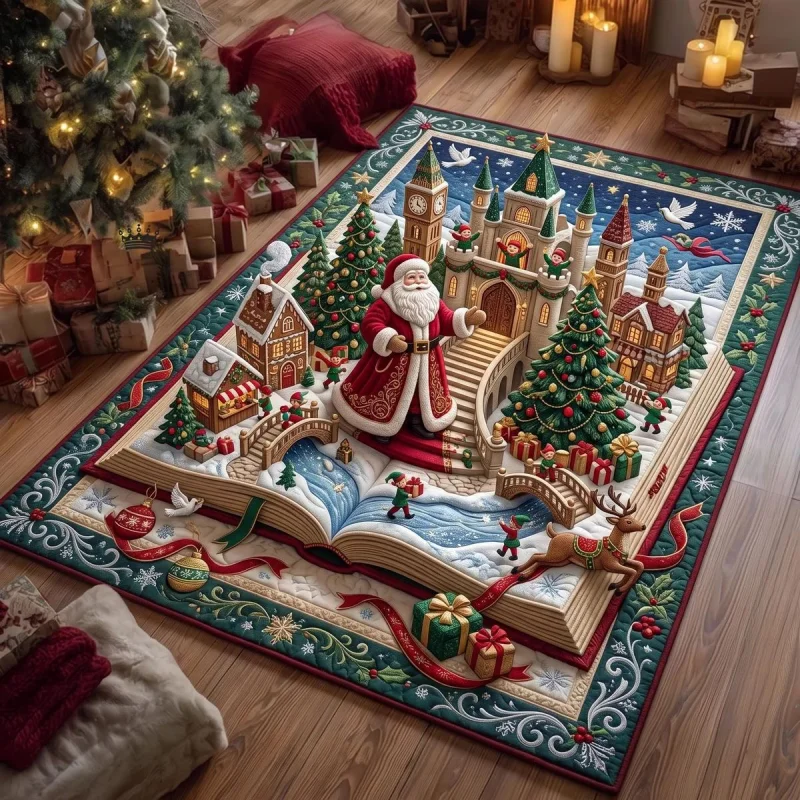 VIKAMA3D Weihnachtsmann-Teppich Weich und Rutschfest Wohnzimmer-Sofamatte Schlafzimmer-Spielzimmerteppich Frohe Weihnachten Heimdekoration – Detail 2