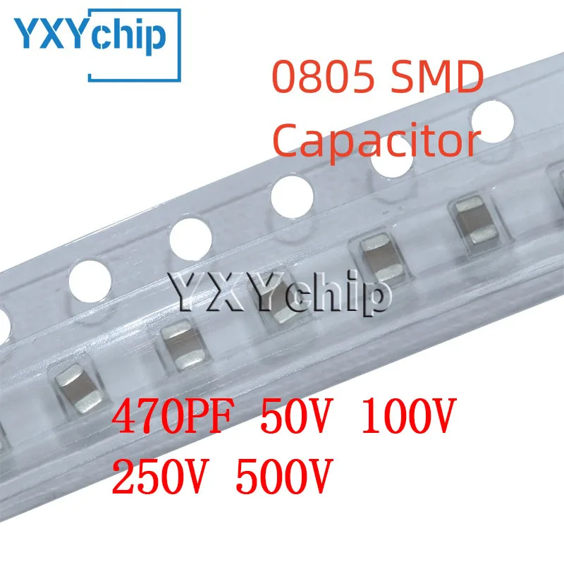 50 buah 0805 470PF 50V 100V 250V 500V ± 10% 471K X7R Chip SMD kapasitor keramik multilapis