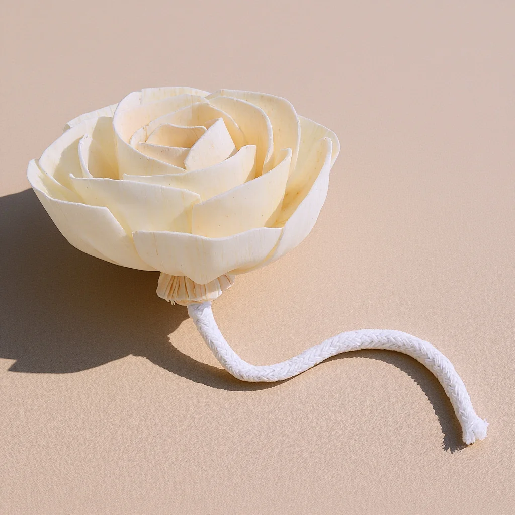 رأس ناشر رائحة عديمة اللهب على شكل زهرة مع حبل قطني، عبوة رائحة زهور واقعية للمنزل وغرفة النوم والحمام
