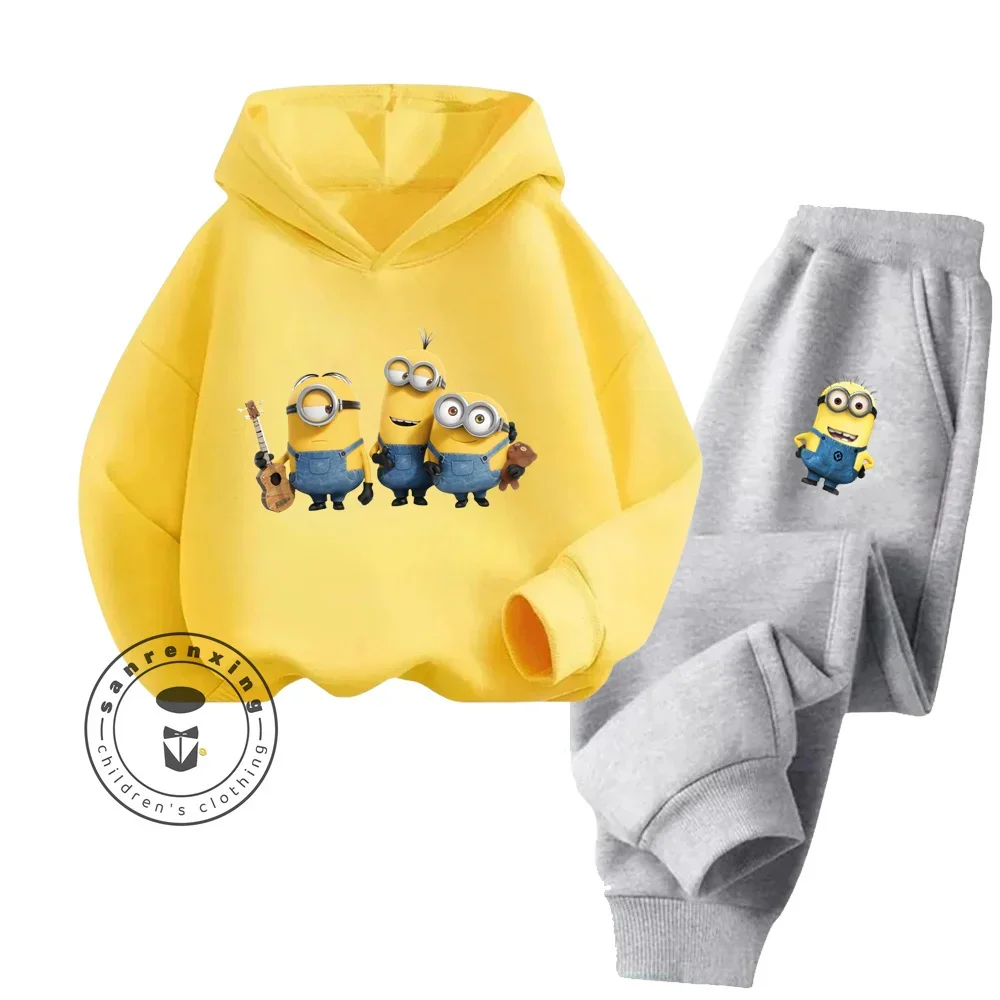 Trendy Minions felpa con cappuccio ricamata Jogger set accogliente Streetwear per bambini Boy Girl collezione autunno inverno elegante abbigliamento