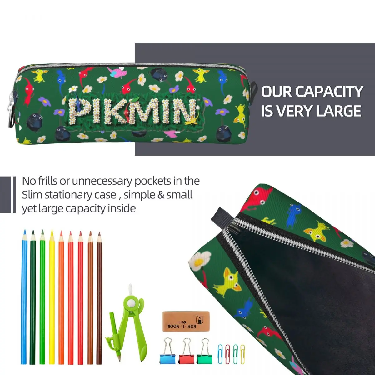 Imagem -06 - Cute Pikmin Logo Pencil Case Pencil Pouch Pen Box para Estudante Grande Bolsa de Armazenamento Material Escolar Papelaria Presentes