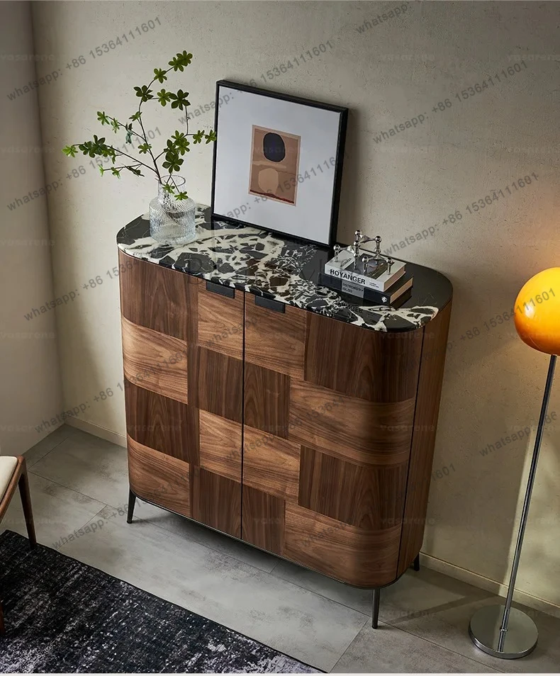 

Italian walnut dining side cabinet Nordic living room light luxury solid wood wine cabinet Storage storage cabinet
