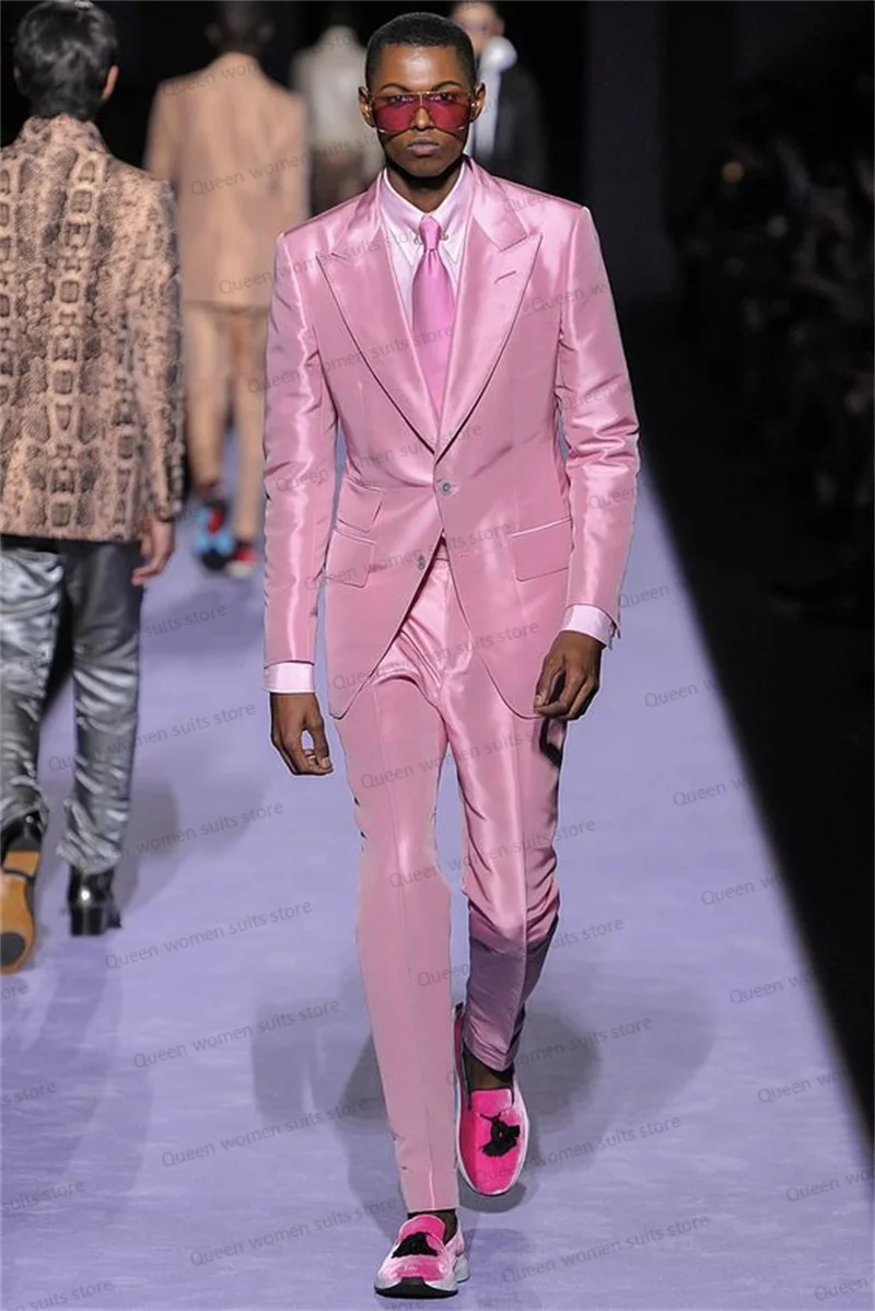 Ternos de casamento feitos sob medida para homens, smoking formal para noivo, jaqueta e calças rosa, moda designer de passarela, 2 peças