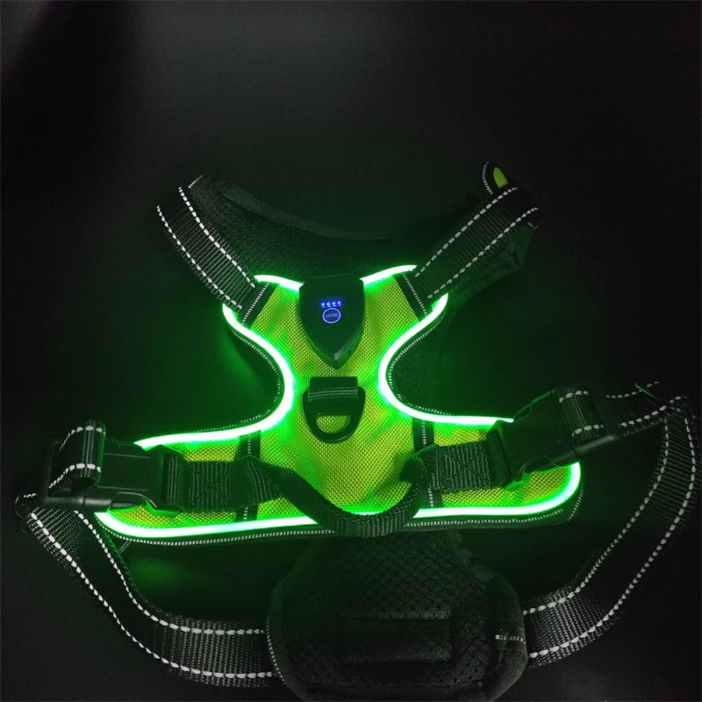 Durable Light Up LED Dog Harness Rechargeable Flashing Luminous Pet Chest Strap Adjustable Padded Collar Dog Glow Vest Cats Pet