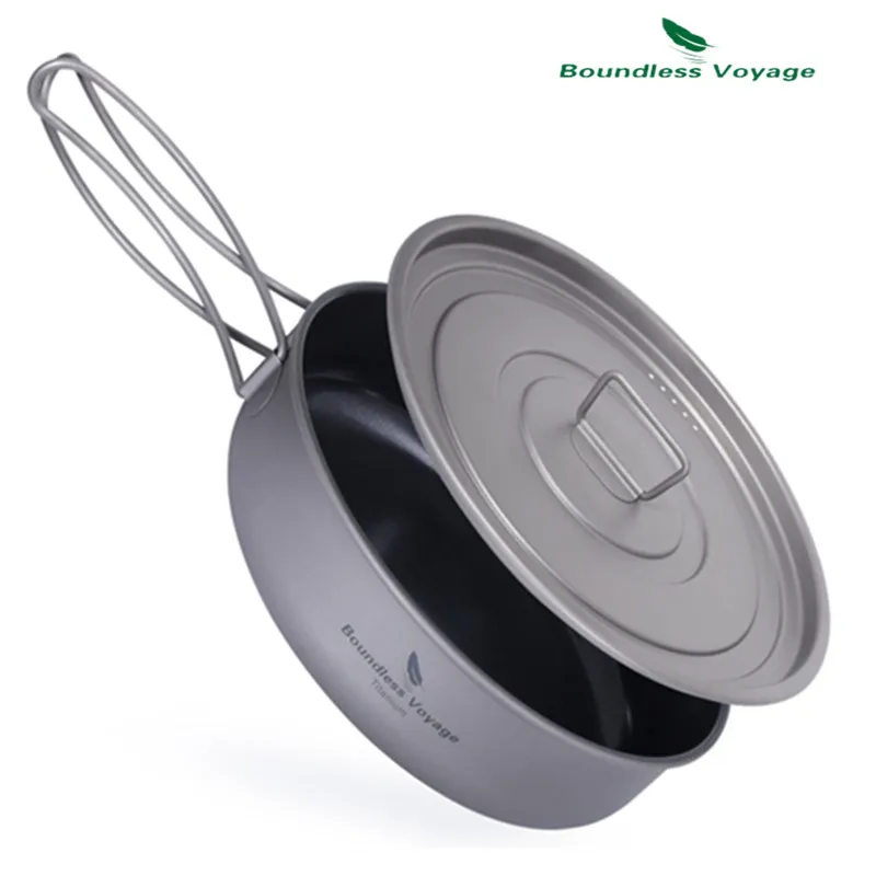 

Boundless Voyage Camping Pan Non-stick Frying Pan 19cm Titanium Skillet with Lid Outdoor Ultralight Hiking Plate Dish