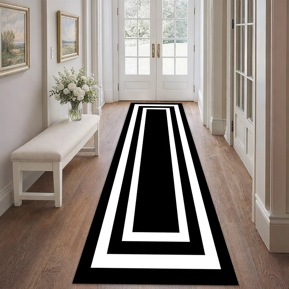 Contemporary Concentric Rectangle Border Floor Runner Mat Simple Monochrome Geometric Decor Rug for Indoor Home Corridor