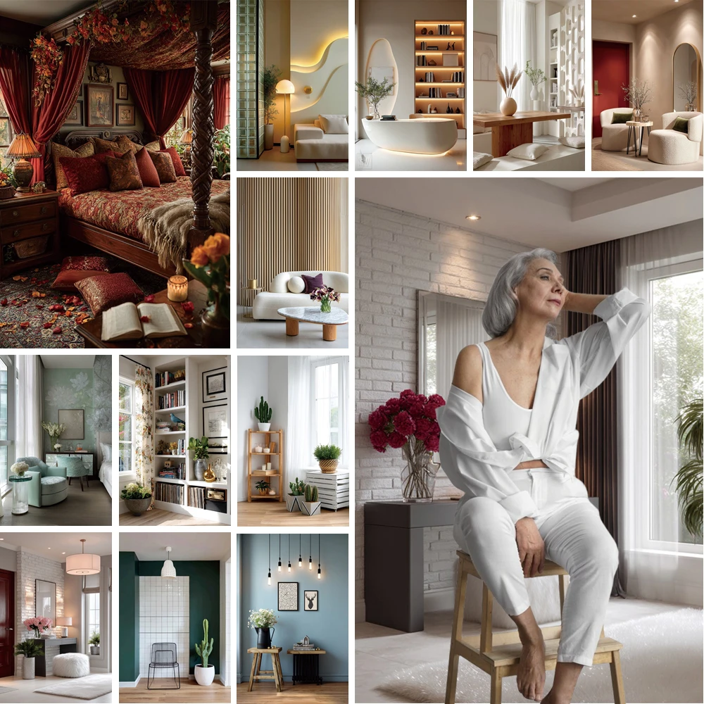 

MOON.QG Warm Scene Backgrounds For Photography Beds Curtains Green Plants Backdrop Poster Accessories Birthday Decorations Photo