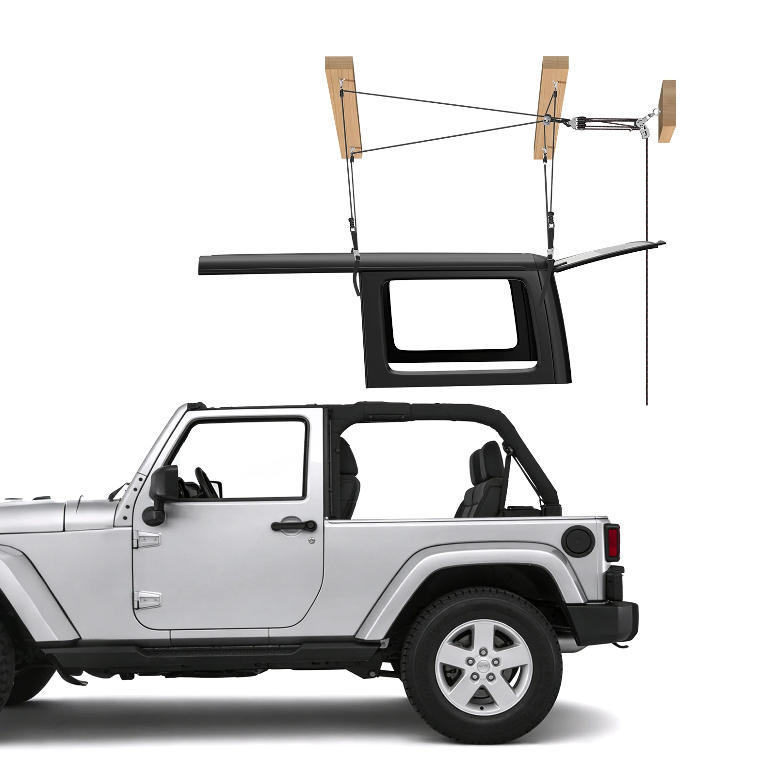 SucceBuy Hard Top Remover Lift 220 lbs with Anti-Drop System Supports 8-16 in Ceiling for 2-Door 4-Door Jeep Wrangler JK JL Ford