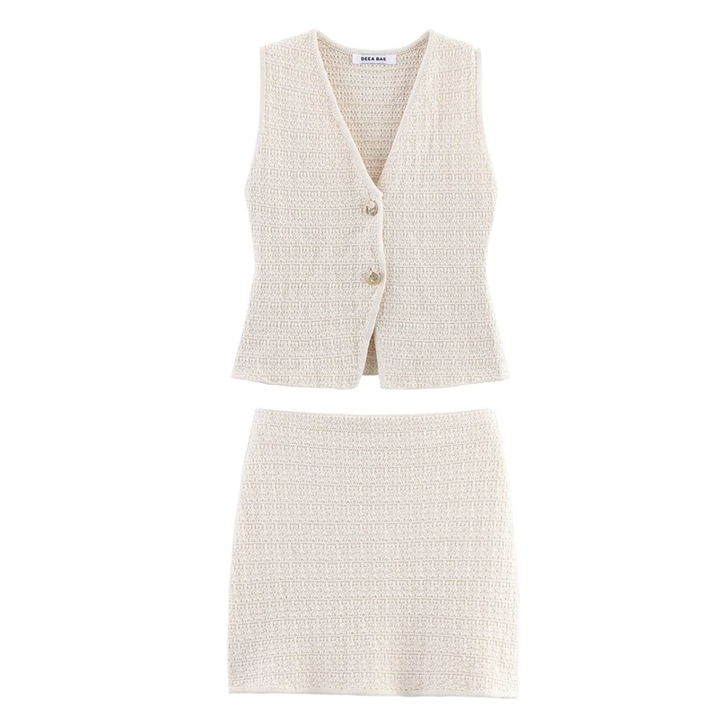 

Women's Sets Summer 2025 New 2-piece Sets Chic Elastic Slim Elegant Skirts Suit Street Fashion Knitted Women's Youth Set