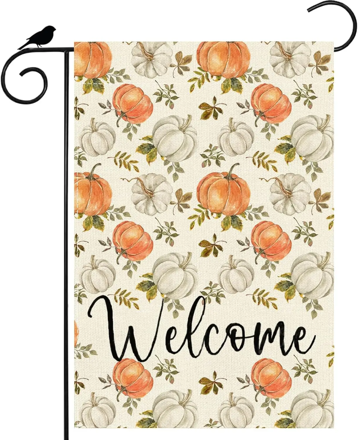 Fall Welcome Watercolor Pumpkins Eucalyptus Leaves Autumn Garden Flag Yard Flag 12x18 Inch Double Sided Small Mini Yard Outd LLE