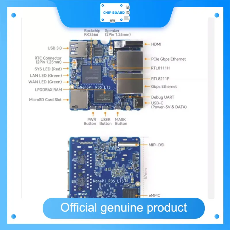 NanoPi R3S LTS RK3566 Mini Router with Dual 2.5GbE, 32GB eMMC,