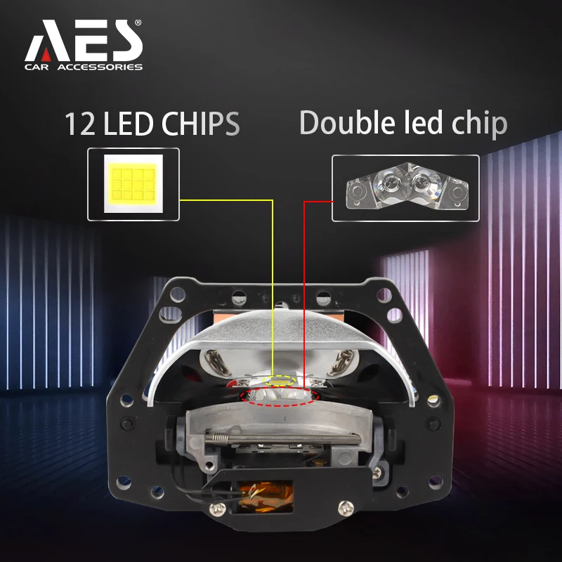 AES New Arrivals Double Reflector Dual Led Chips S500-PRISM Bi Led Projector Lens for  H4  H7 6000K TIR Car Lights