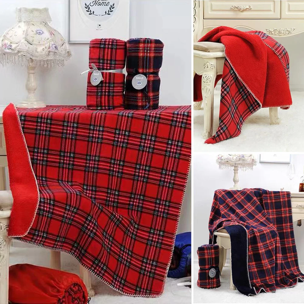 Christmas Throw Blanket Velvet Flannel Soft Plush Blanket Couch Sofa Bed Scottish Grid Blanket Winter Warm Wool Plaid Blankets