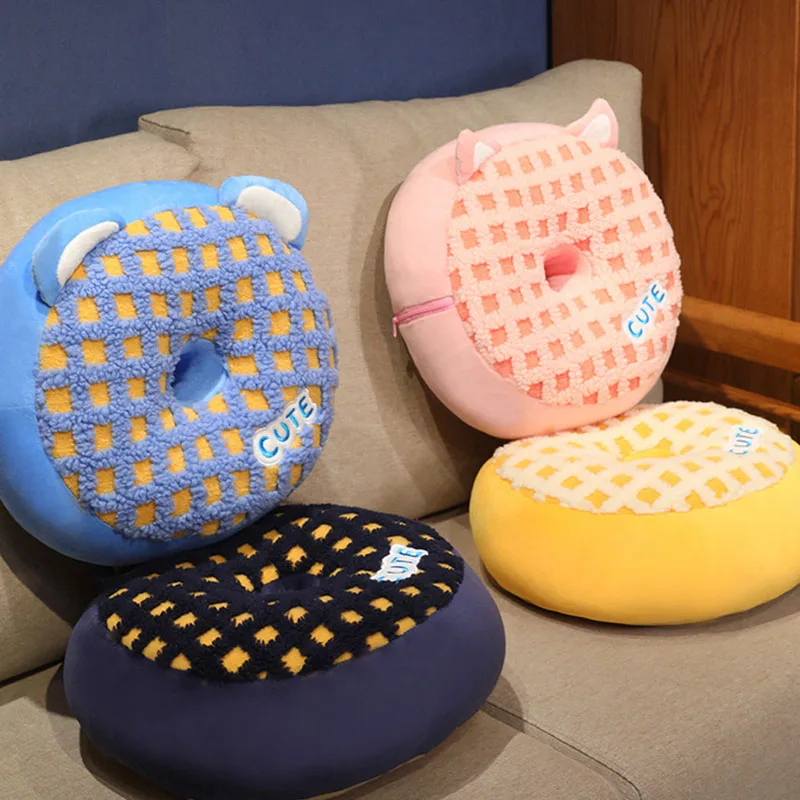 Cartoon Lamb Wool Grid Tatami Cushion Japanese Style Balcony Office Sofa Back Cushion Comfortable Sleep Nap Pillow with Zipper