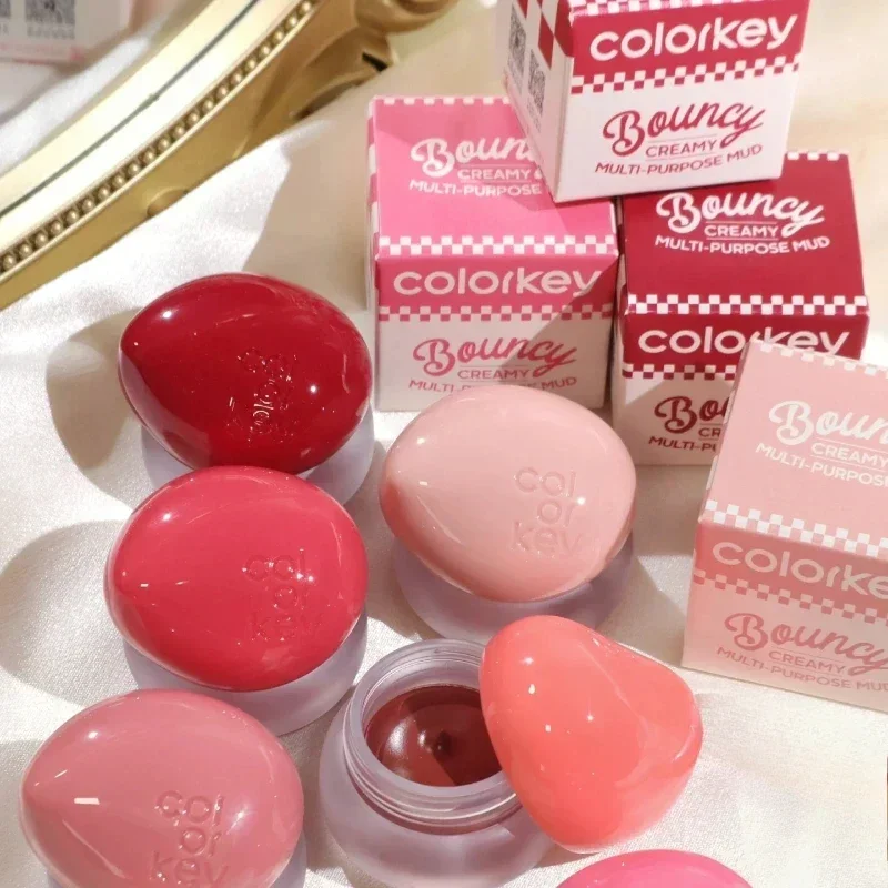 Colorkey Ice Cream Jar Lip Mud bubuk Blusher Glaze saturasi rendah putih beludru lipstik wanita halus tahan lama lucu Makeup