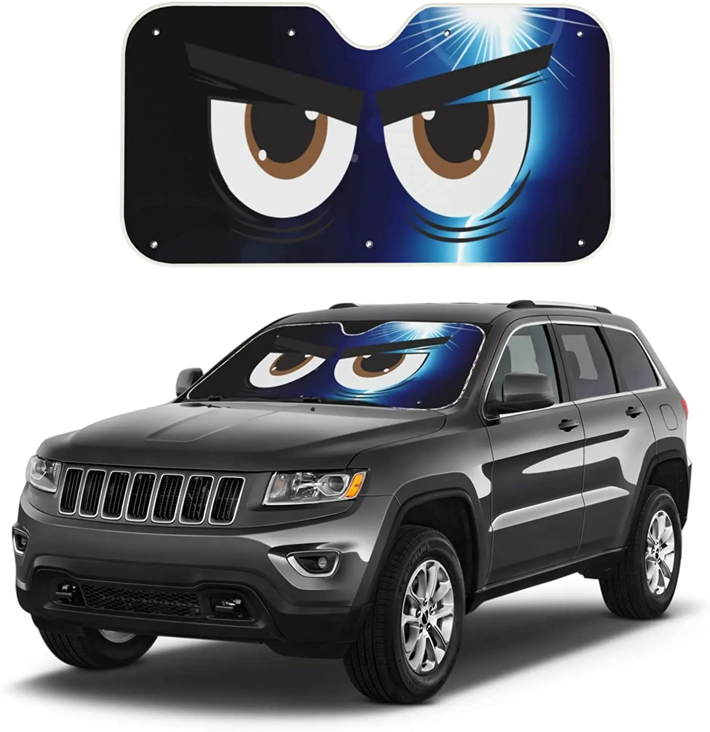 Angry Cartoon Eyes Car Front Window Sunshades Foldable Funny Cool Sun Visor Shield Car Sunshade Cover for Most Sedans SUV Pickup