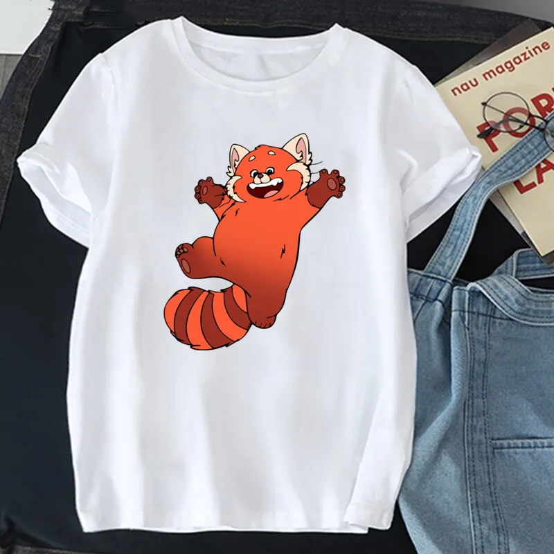 New Cartoon Turning Red T Shirt Girl Graphic Women\'s Cute Animal Casual Clothes Mei Harajuku Tee Funny Female T-shirts Tops