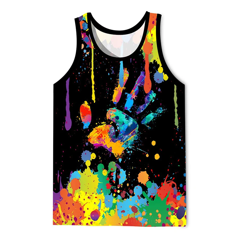 Graffiti Painted Graphic Tank Top For Men 3D Print Sleeveless Pattern Top Purple Vest Texture Tops Art Psychedelic Color Top