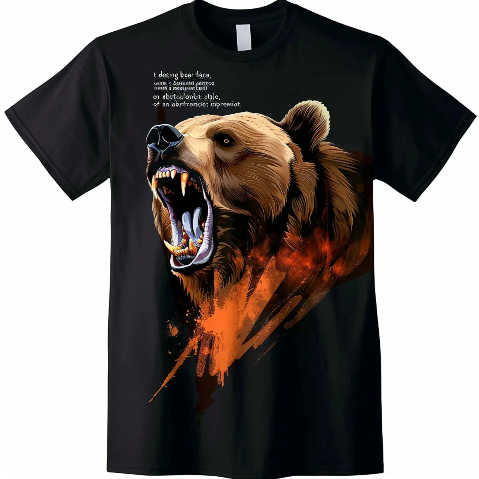 Wild Bear Black Tee Colorful Roaring Bear Face Design on Dark Background