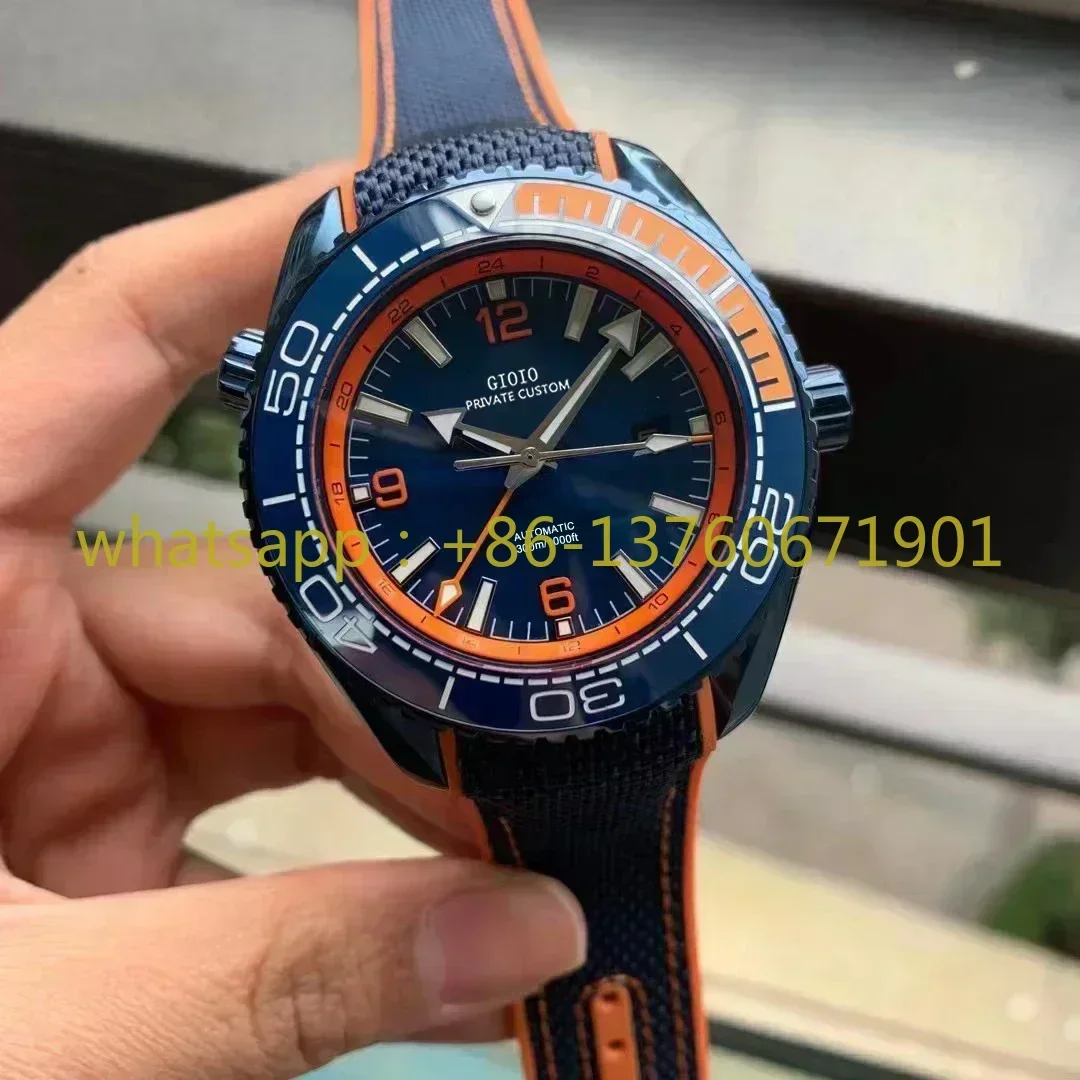 Luxury Mens Automatic Mechanical Watch Ceramic Independent GMT Canvas Rubber Blue Stainless Steel Luminous Sapphire