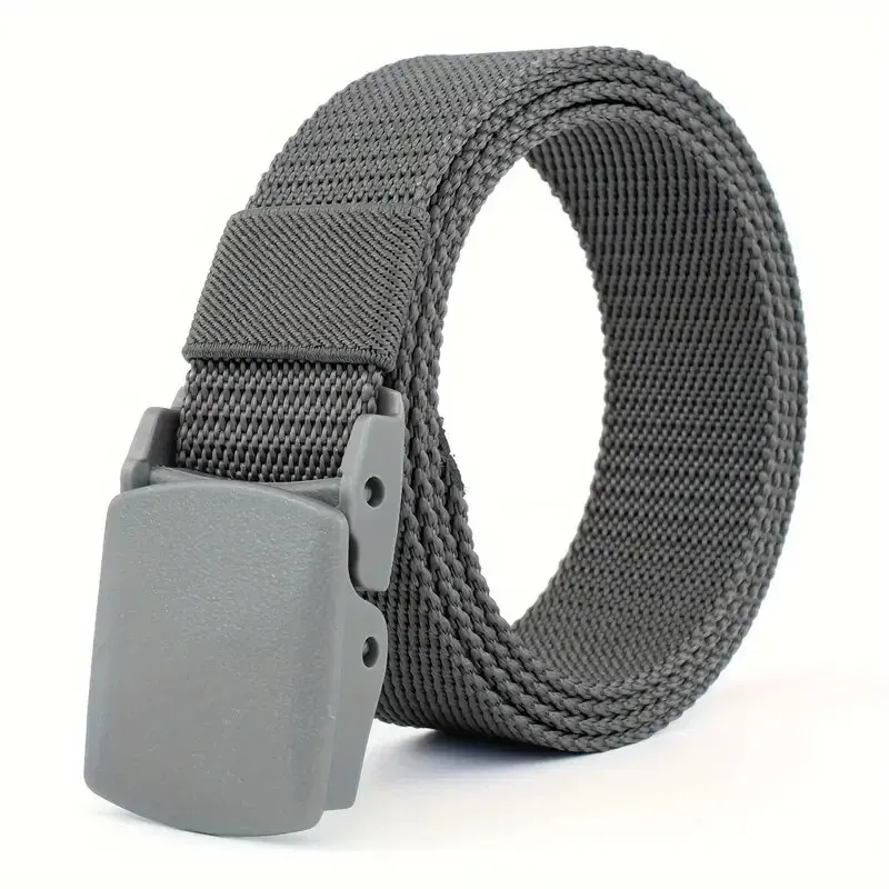 Metal Free Nylon Belt, MEN'S Tactical Woven Plastic Buckle Belt, Outdoor Versatile Perforated Canvas Nylon Belt