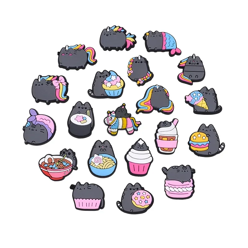 10PCS Pusheen Slipper Buckle Anime Cat Hole Shoe Flower Children Cartoon Cute Removable Garden Shoes Accessorie Decor Kids Gifts