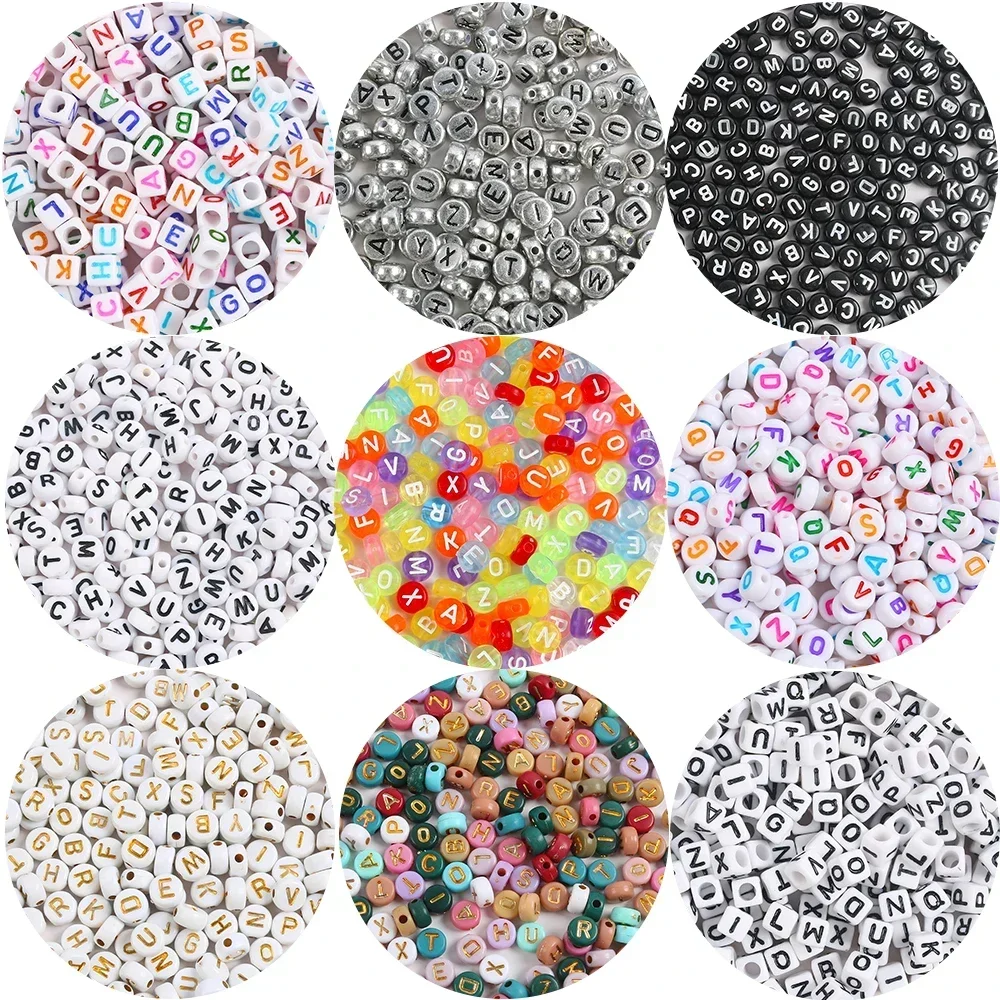 100pcs 4x7mm Gold Color Mixed Letter Acrylic Beads Round Flat Spacer Alphabet Beads For Diy Handmade Bracelet Jewelry Making