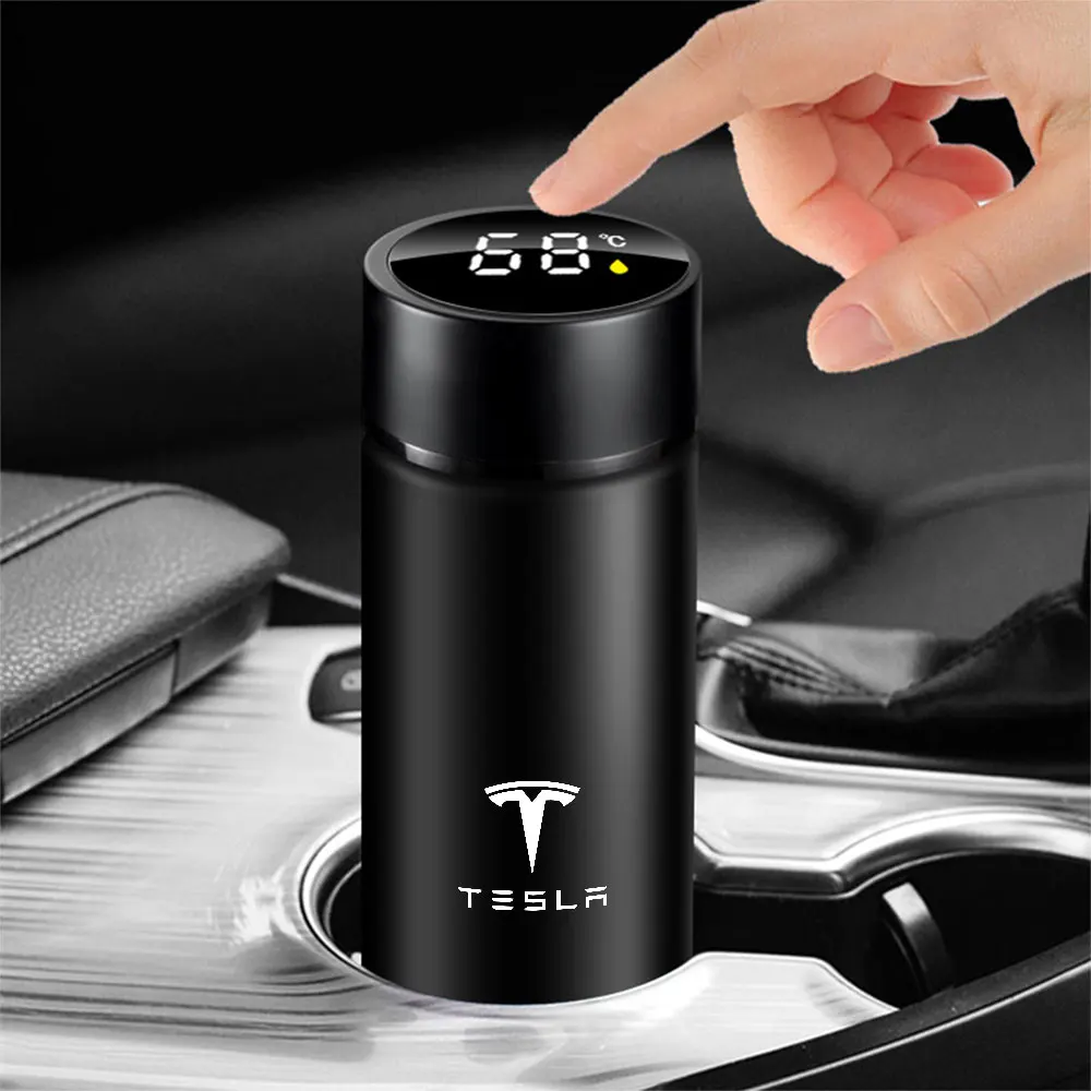 1pcs Portable Thermos Bottle Intelligent Stainless Steel Temperature Thermos Cup For Tesla Model 3 Y S 2021 Roadster Cybertruck