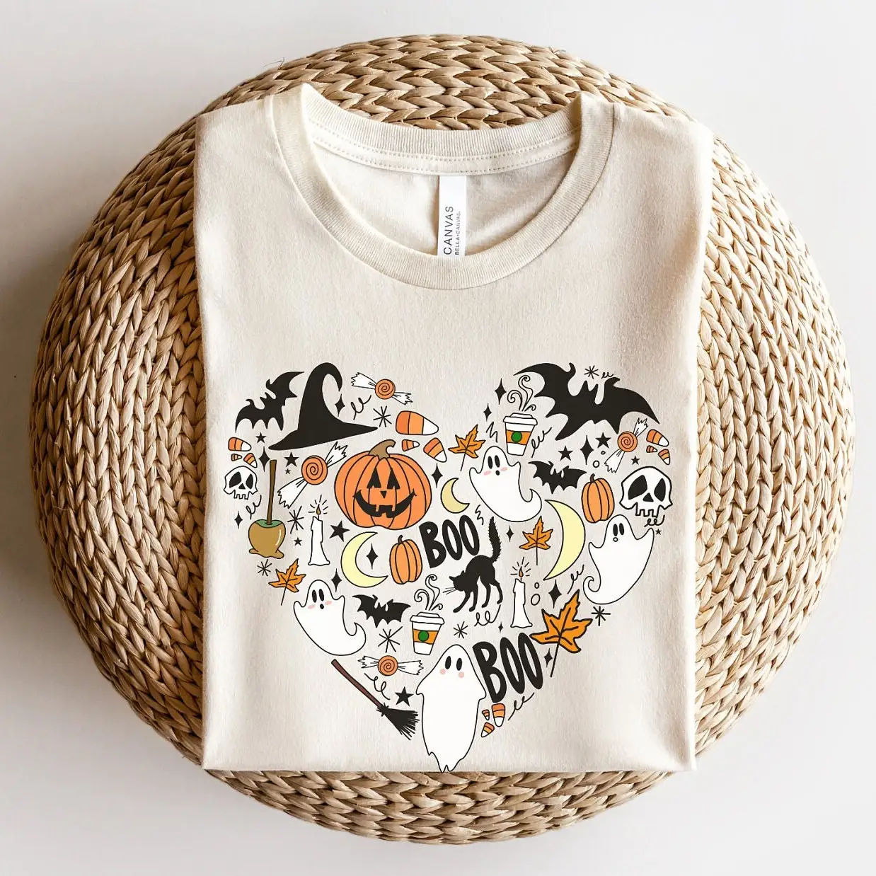 Halloween Vintage Doodle HearT T Shirt Fall Apparel Witchy Clothing Clothes