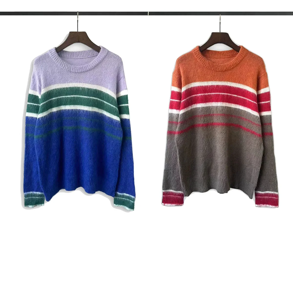 Vintage Kontrast farbe gestreifte Woll pullover Herren und Damen Rundhals ausschnitt Baggy Casual Winter pullover übergroße Patchwork Blusen