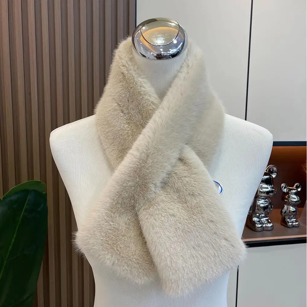 Outdoor Double-sided Solid Color Shawls Faux Rabbit Fur Scarves Imitation Fur Fluffy Neckerchief Plush Cross DIY Luxury Scarf