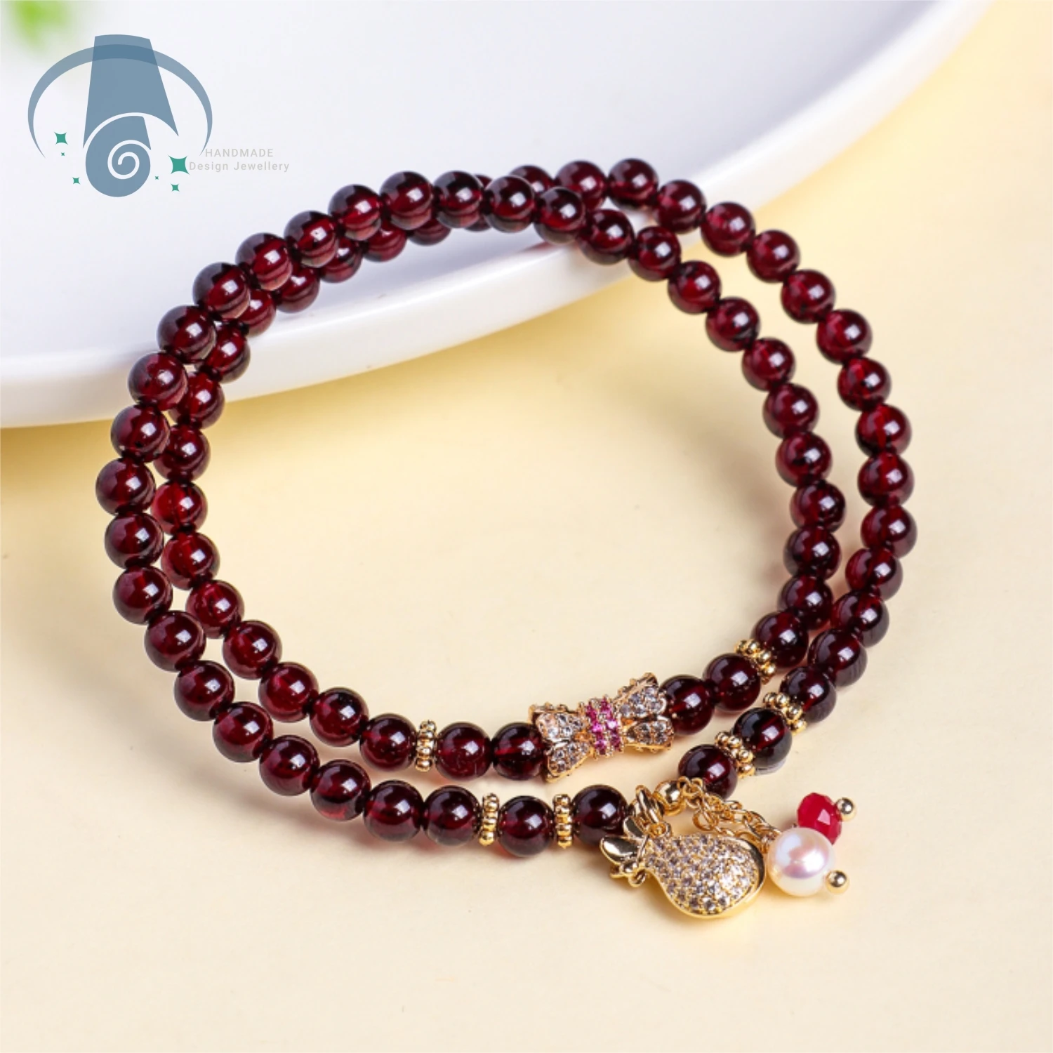 

Natural Garnet Double Strand Beaded Bracelet with Tourmaline and Strawberry Quartz for Women Fashion Jewelry Gift for Daily Wear