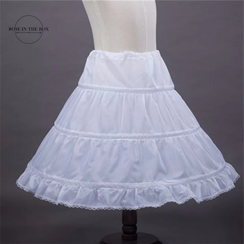 BABYONLINE White Kids Petticoat 3 Hoop Single Layer Girls Crinoline Lace Trim Flower Girl Dress Long 45cm /18 inch Underskirt