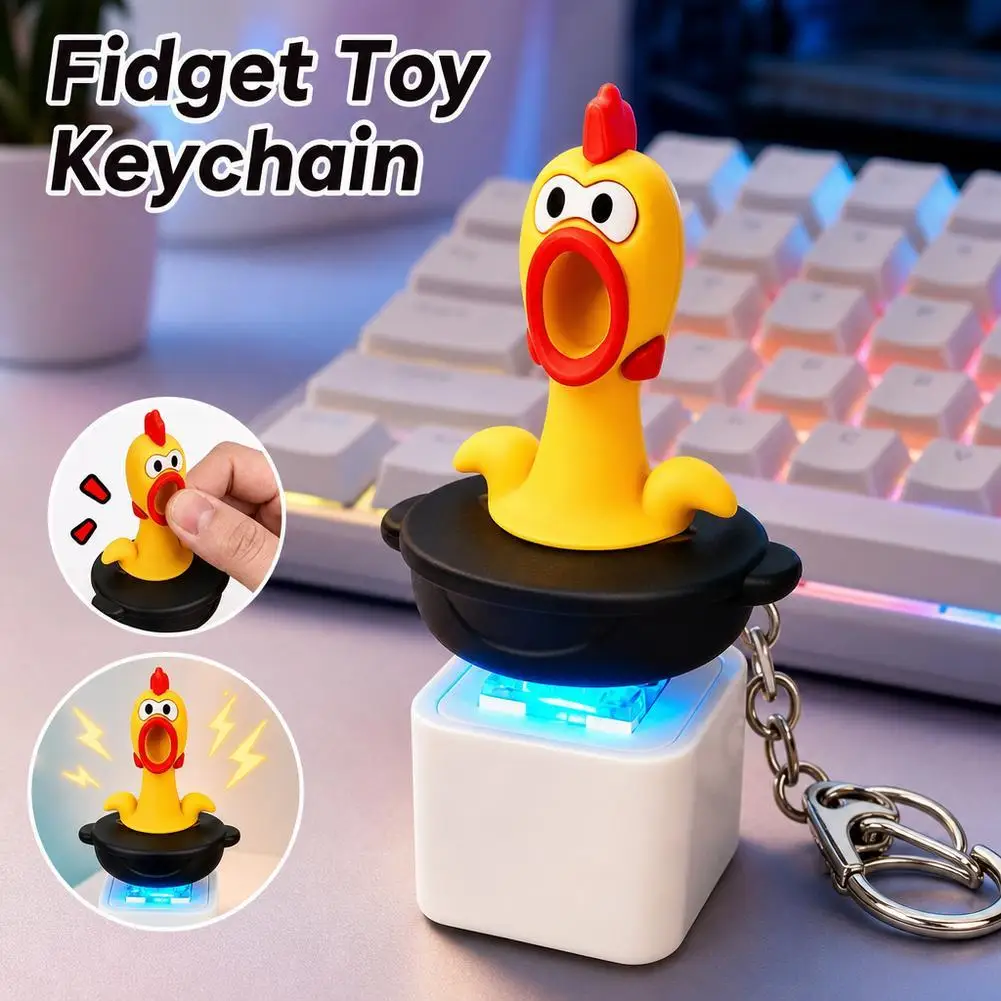 Creative Chicken Fidget Toy Keychain Rechargeable Keychain With Sound & LED Lights Funny Keyboard Clicker Stress Relief Toys