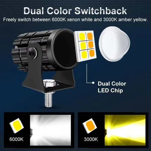 Imagen 2 del producto Para foco auxiliar lámpara Moto luz antiniebla accesorios motocicleta Mini luz de conducción faro Universal de doble Color ATV Scooter