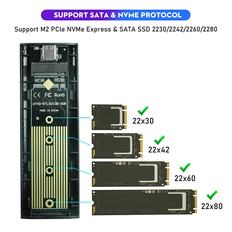 M2 ssd gehäuse gehäuse nvme sata dual protokoll m.2 zu usb typ c 3,1 ssd adapter für m.2 nvme pcie ngff m2 sata ssd disk box case