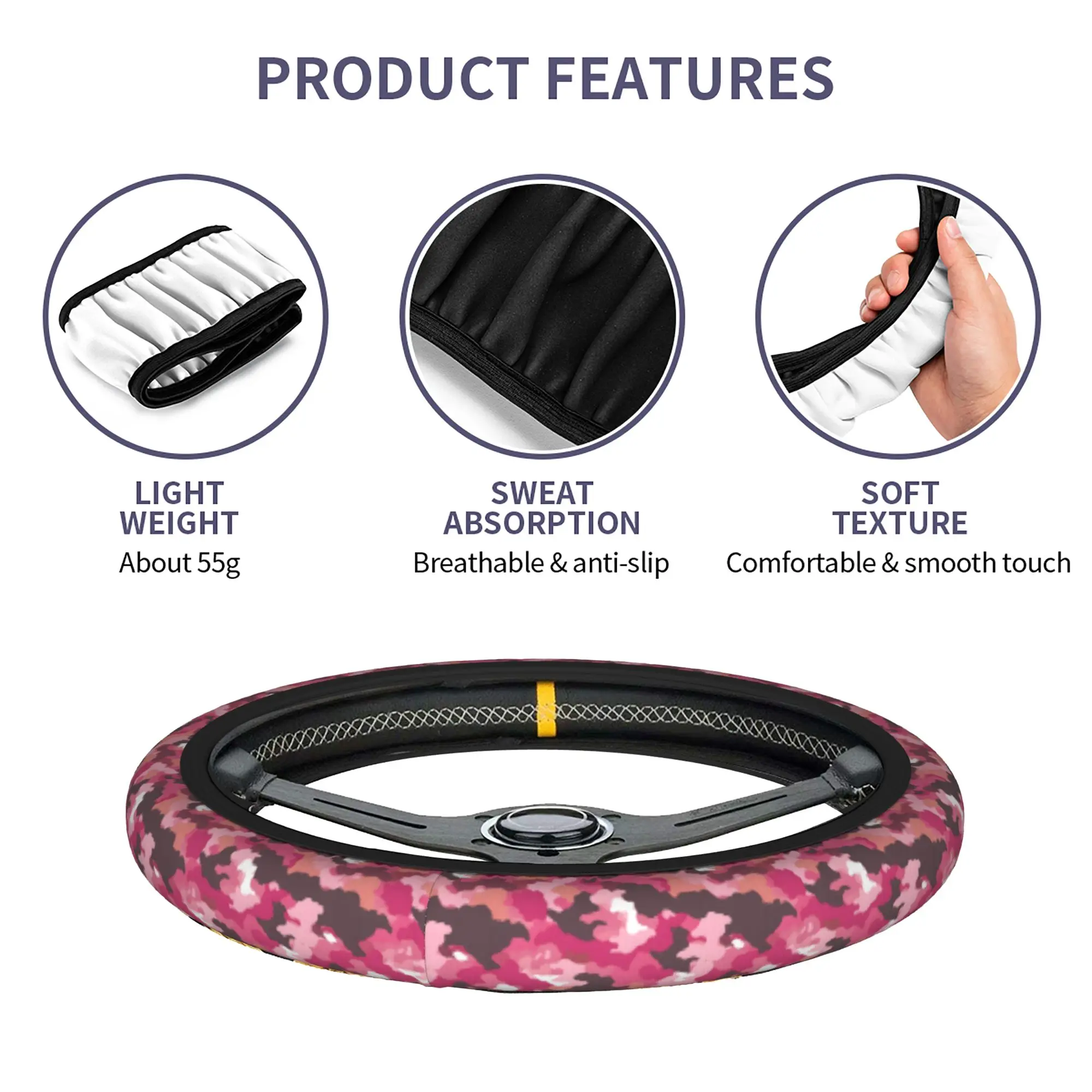 Camo Camouflage Car Steering Wheel Cover 38cm Anti-slip  Steering Wheel Protective Cover Colorful Car Accessories - view 6