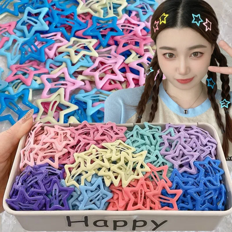 Stars Barrettes Women Bobby Pin Girl Y2K Colorful Metal Snap Clips Kid Korean BB Hairpins Crab Stick Headwear Hair Accessories