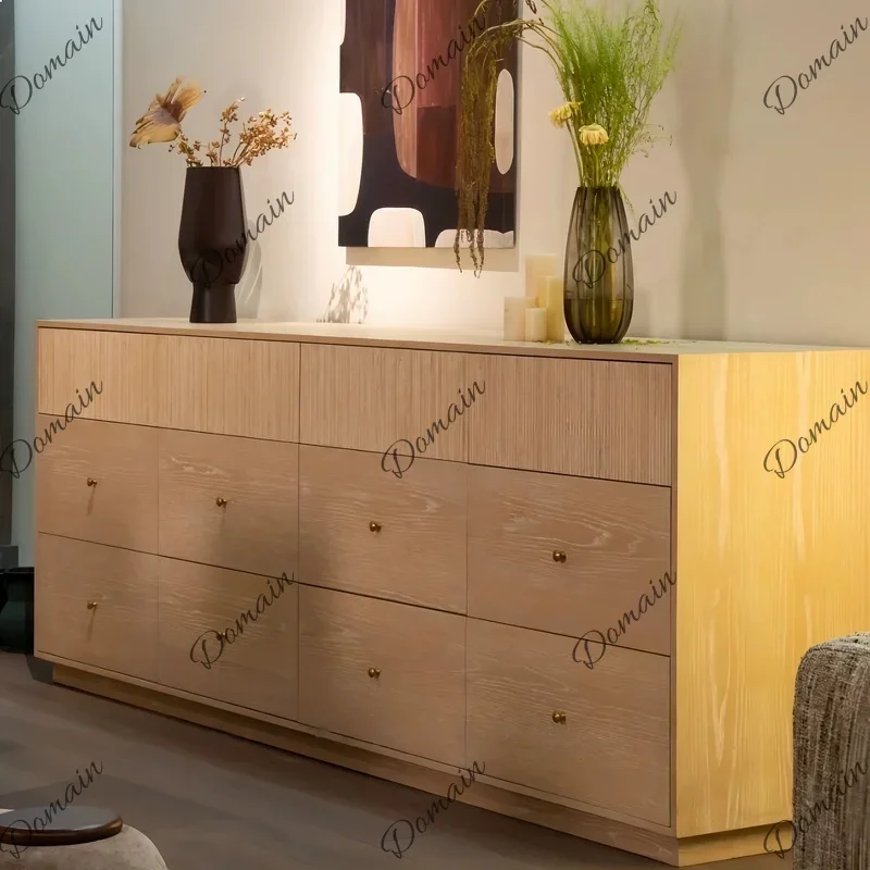 X80 Mid-Century Modern 6 Drawer Dresser Solid Wood Sideboard Buffet Storage Cabinet For Living Room Bedroom