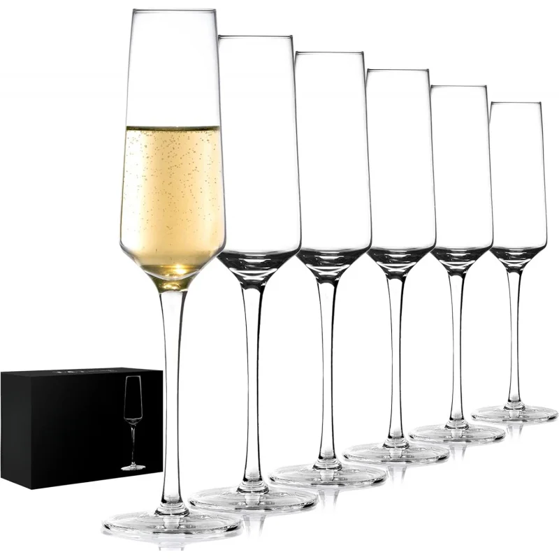 

7.5oz Hand Blown Clear Champagne Flutes Set of 6 Ideal for Wine Tasting Daily Use Perfect Gift for Xmas Birthday Wedding