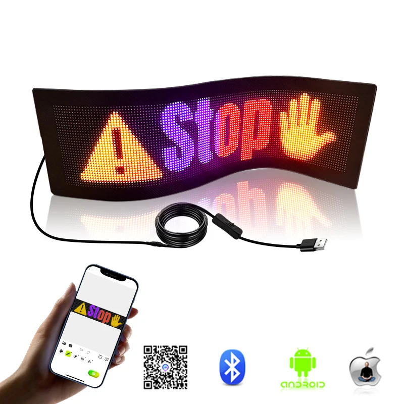 BOTAI App Control LED Sign Board Flexible USB LED Car Signs Programmable Custom Scrolling Message Digital Display