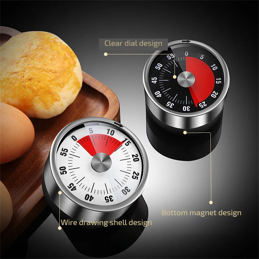 New Stainless Steel Visual Timer Mechanical Kitchen Timer 60-Minutes Alarm Cooking Timer With Loud Alarm Magnetic Clock Timer