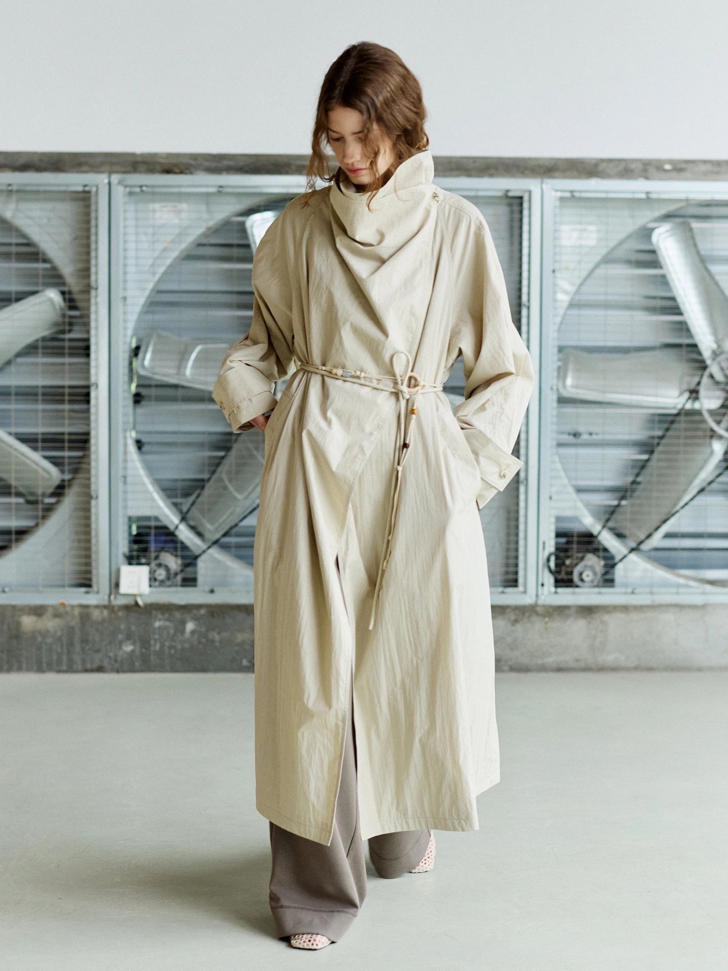 

Long Lazy Sle Women's Coat Non Restrained Loose Fit Button Detail Polyester Cotton Blend oulder Width Long Sve